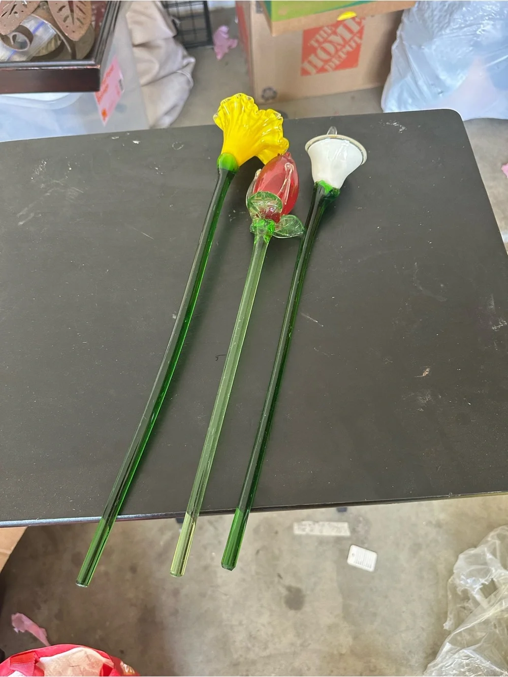 Handblown Glass Flower Stems - Yellow, Red, White